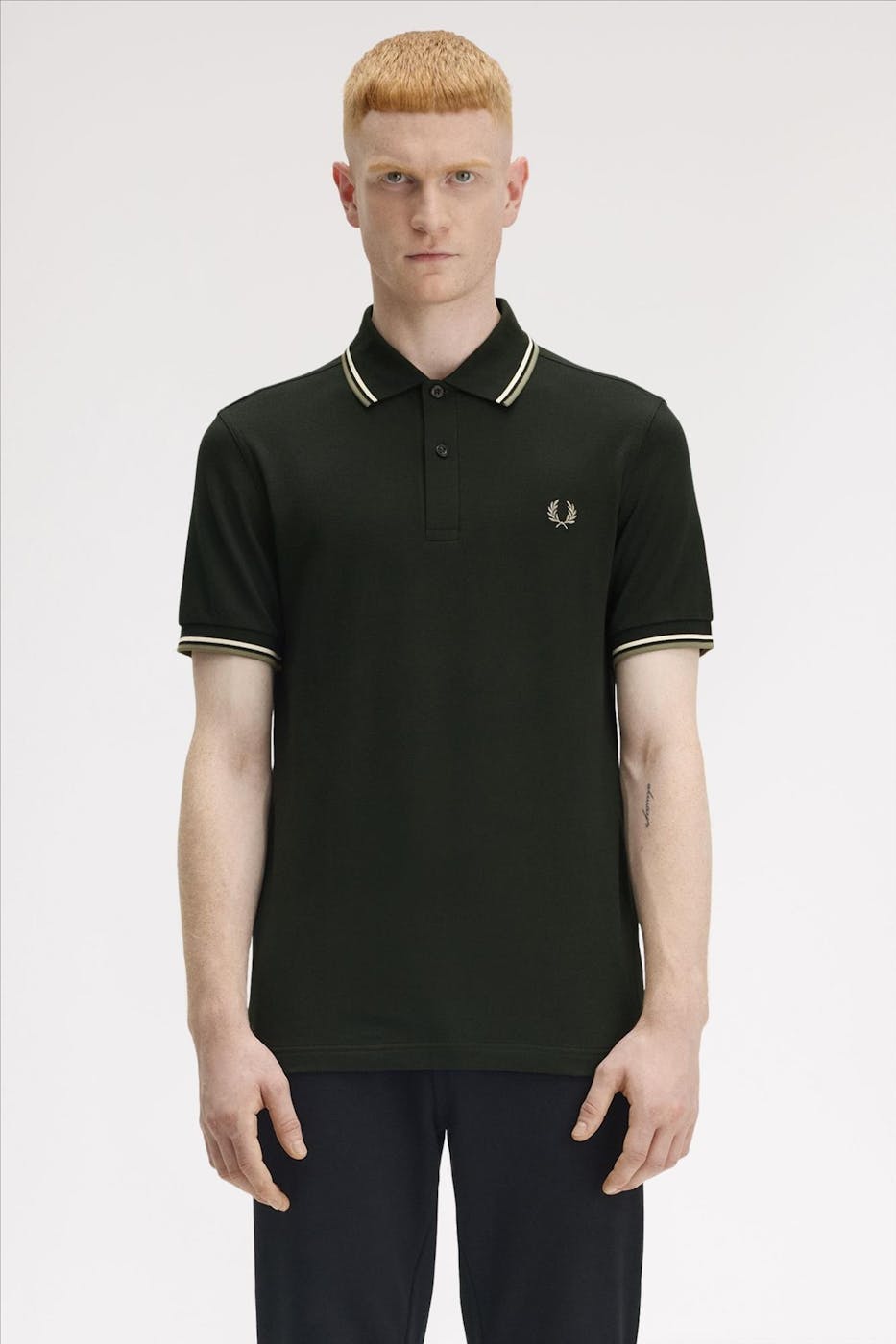 Fred Perry - Donkergroene Twin Tipped polo