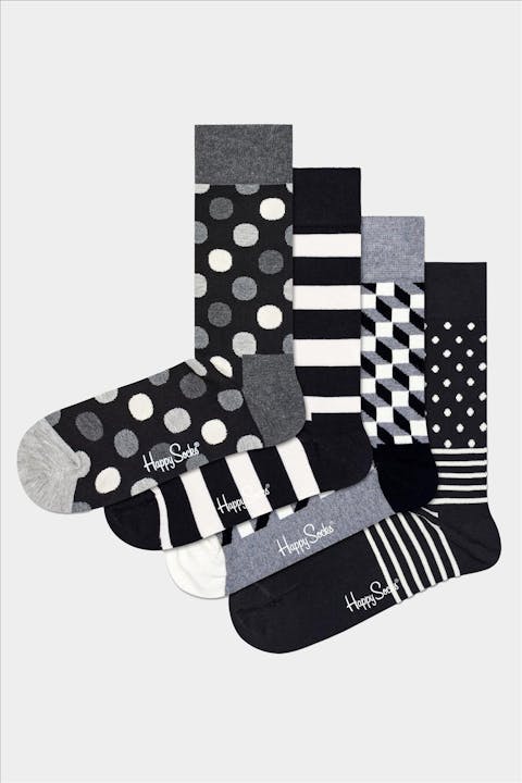 Happy Socks - Zwart-witte 4-pack Gift Set sokken, maat: 36-40