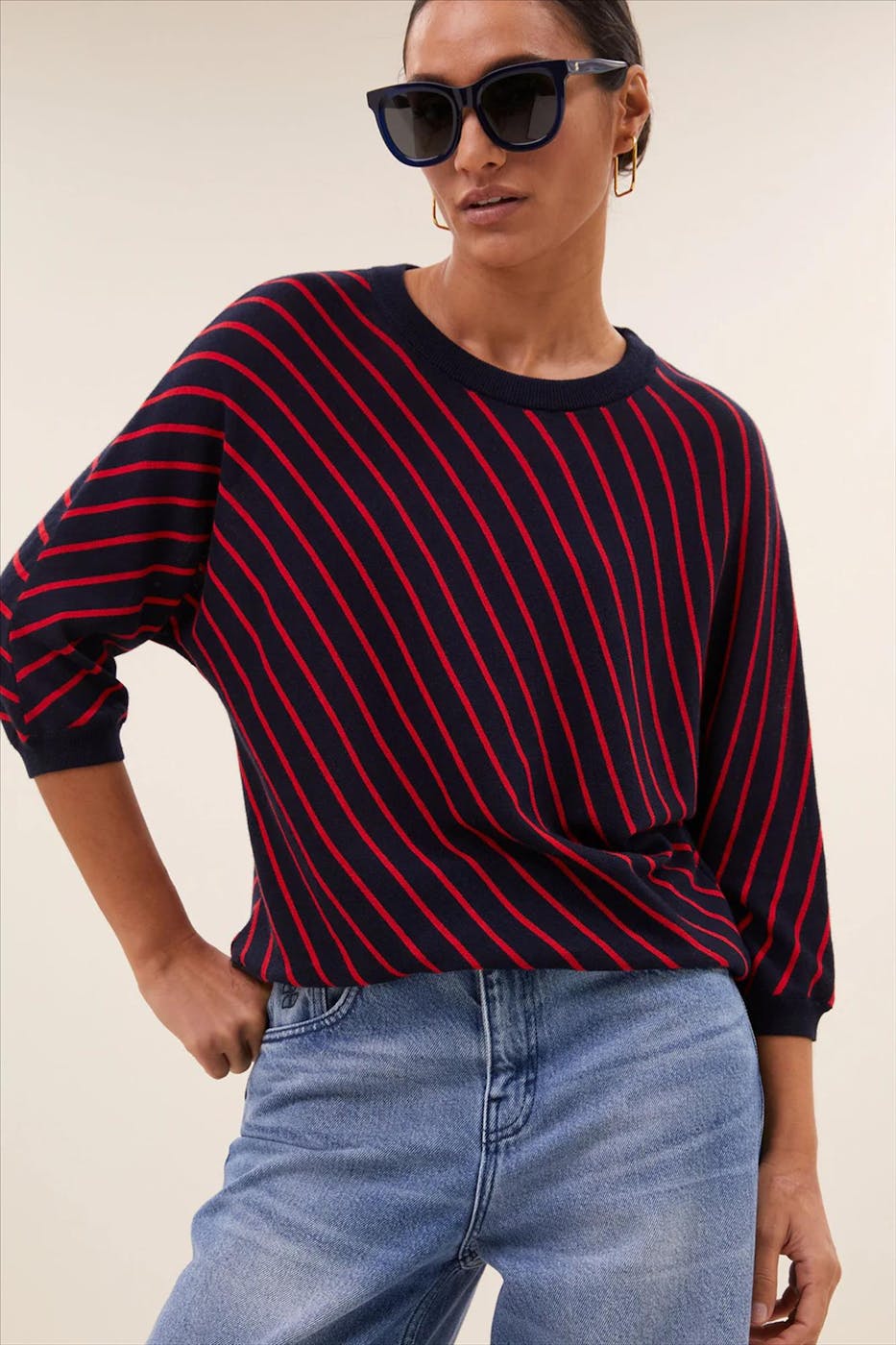 BY BAR - Donkerblauwe Pippa Stripe trui