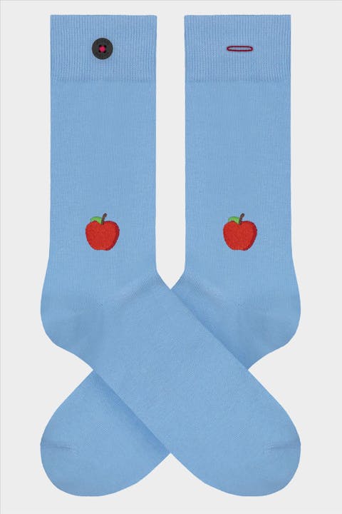 A'dam - Lichtblauwe Steve sokken met appel, maat: 41-46