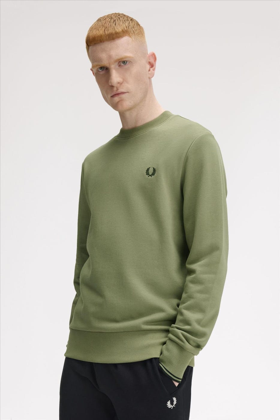 Fred Perry - Olijfgroene Crew Neck sweater
