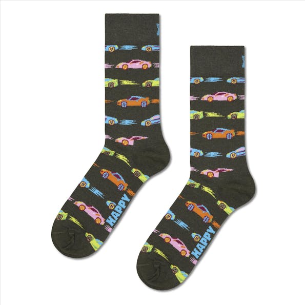 Happy Socks - Olijfgroene Car Stripe sokken, maat: 41-46