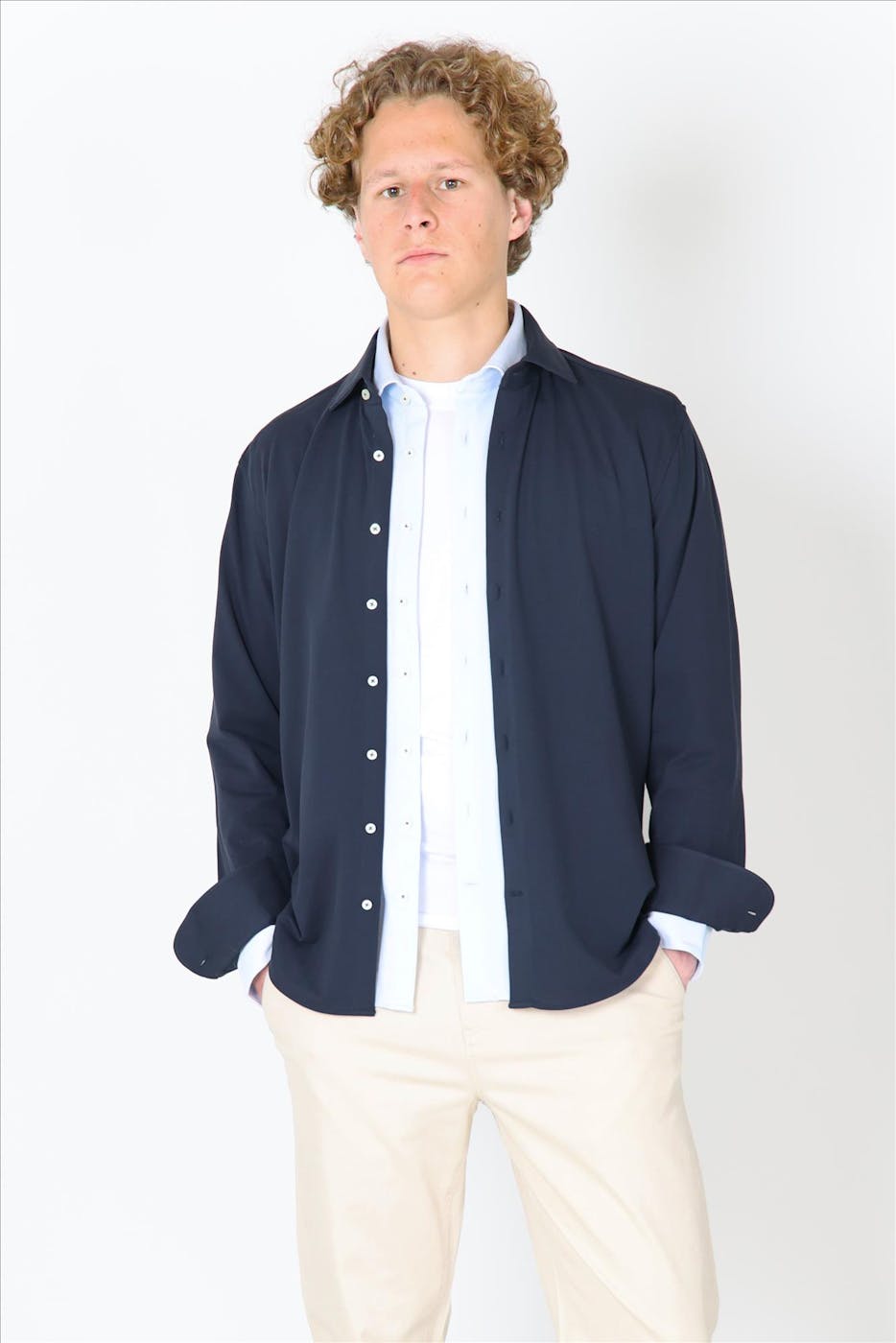 Fakts - Donkerblauw Xavi slim hemd