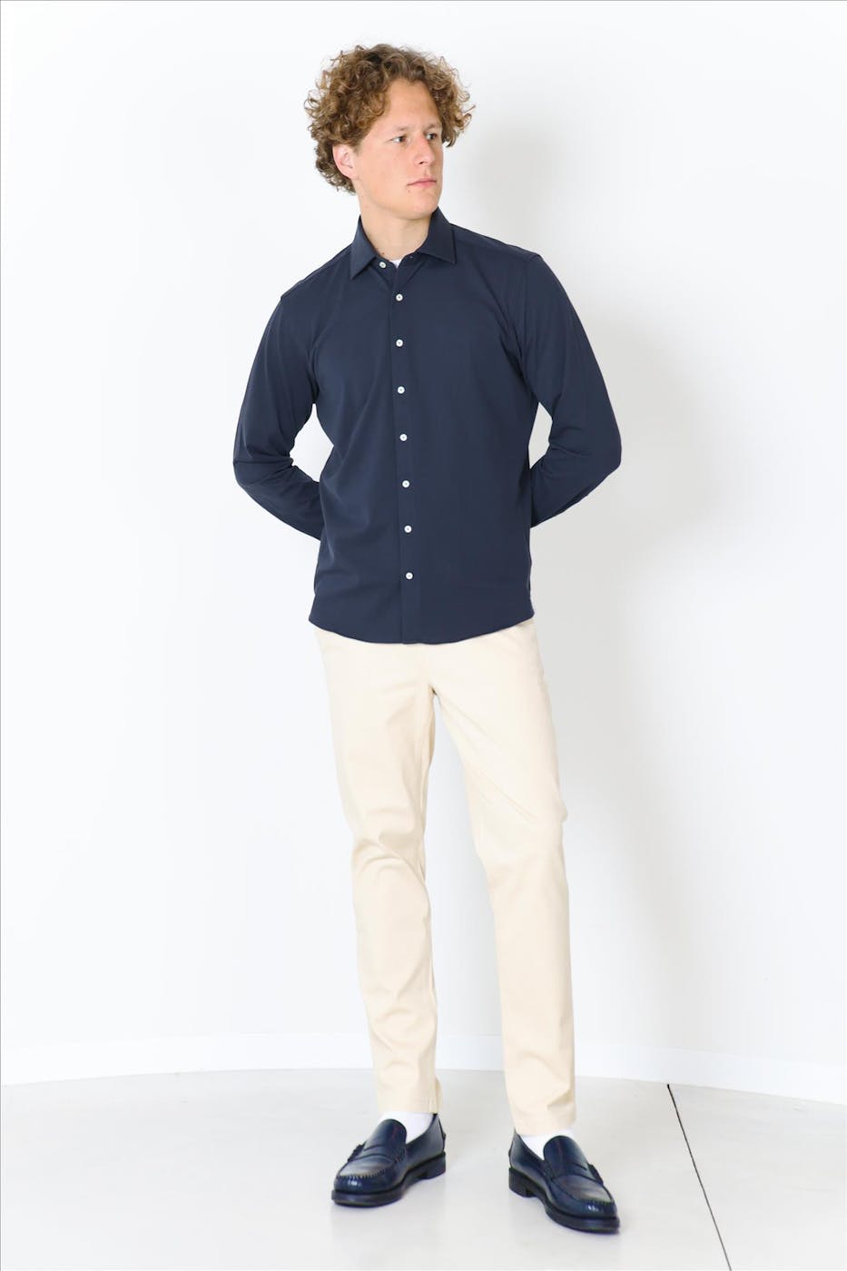 Fakts - Donkerblauw Xavi slim hemd