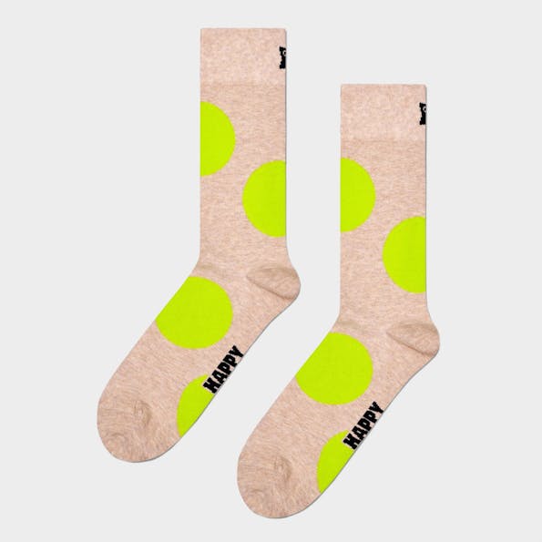 Happy Socks - Beige-Fluogroene Jumbo Dot sokken, maat: 41-46