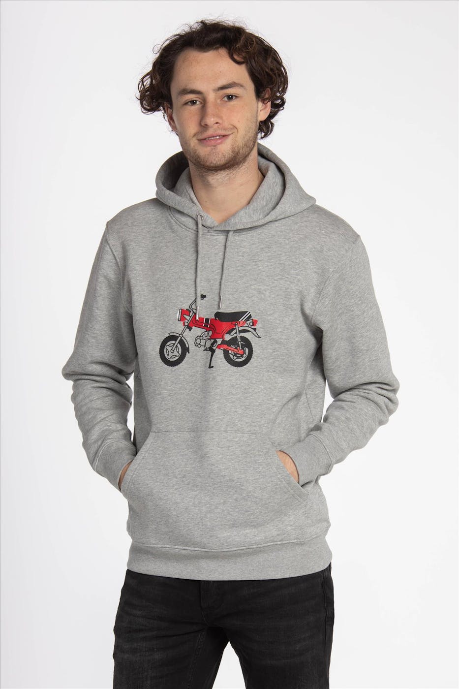 Brooklyn - Lichtgrijze 'Piston Club-Honda Dax' sweater met kap