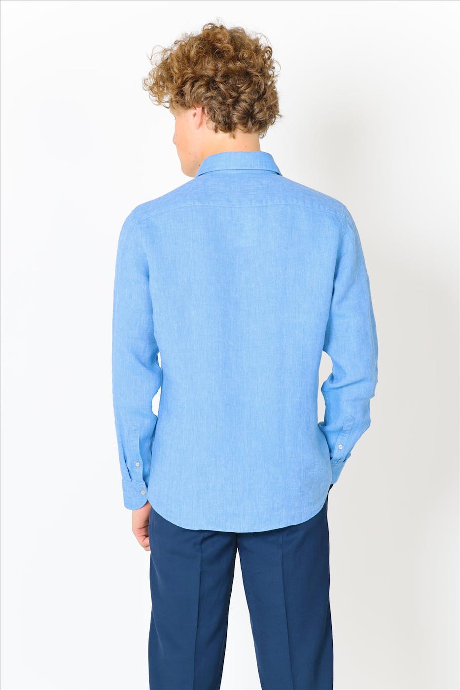 Fakts - Blauw Luca linnen slim hemd