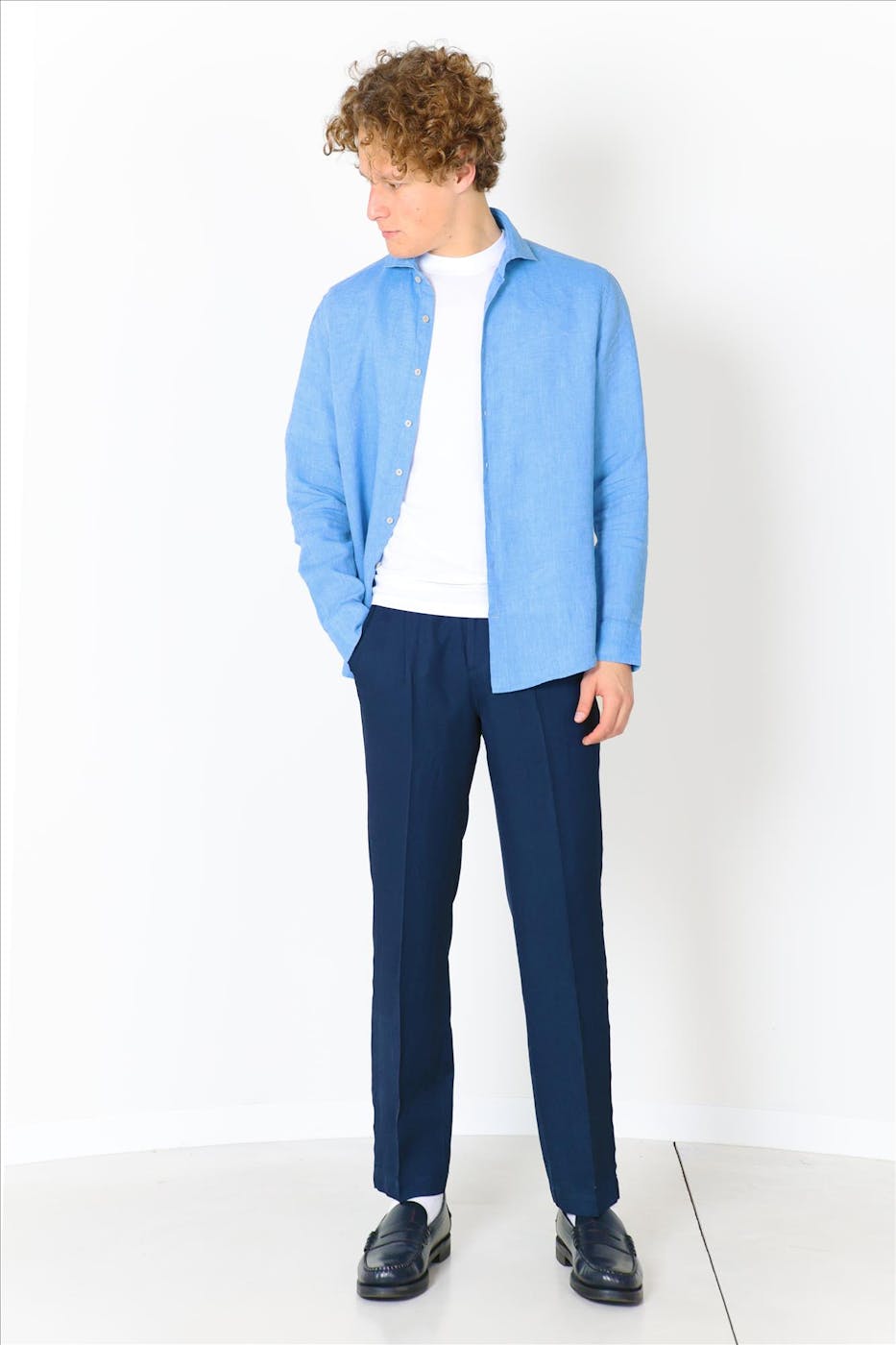 Fakts - Blauw Luca linnen slim hemd