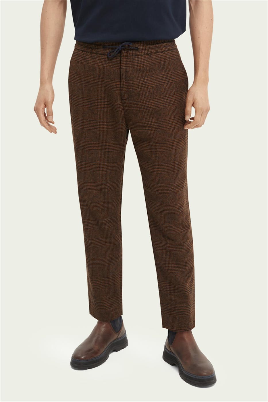 Scotch & Soda - Donkerbruin geruite Fave straight tapered broek