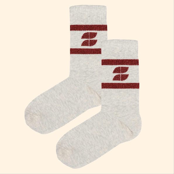 BY BAR - Grijs-Rode Logo sokken, maat: 39-41