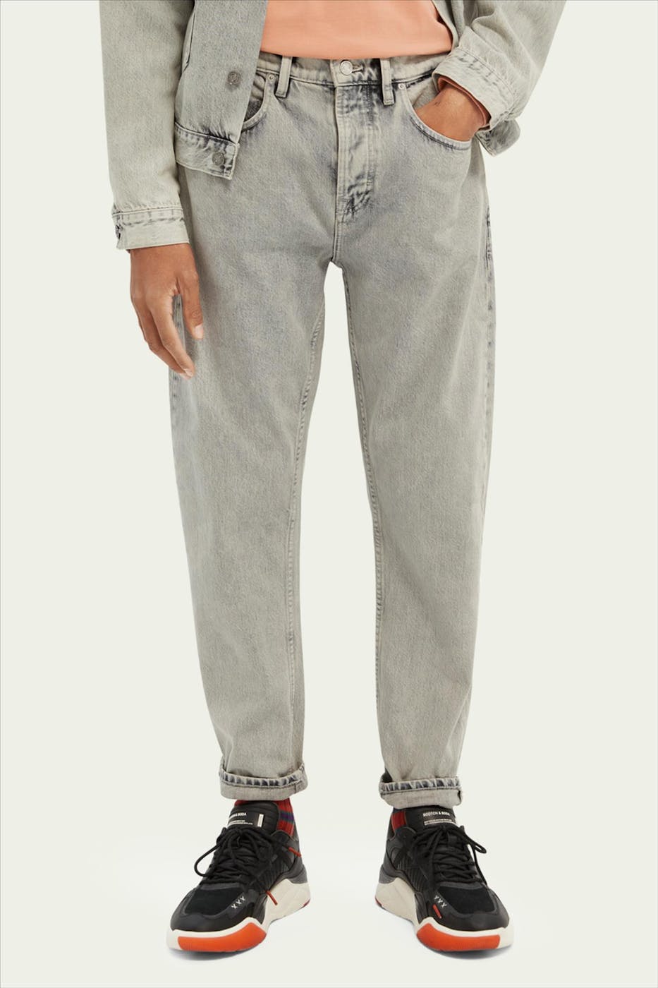 Scotch & Soda - Grijze snowwash Dean straight tapered jeans