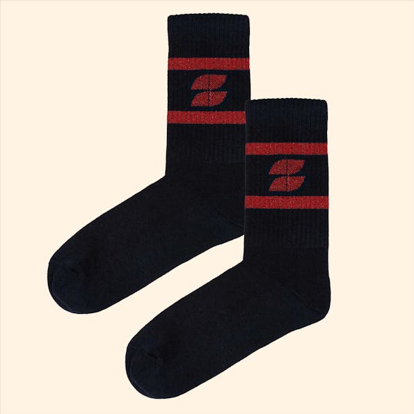BY BAR - Donkerblauw-Rode Logo sokken, maat: 39-41