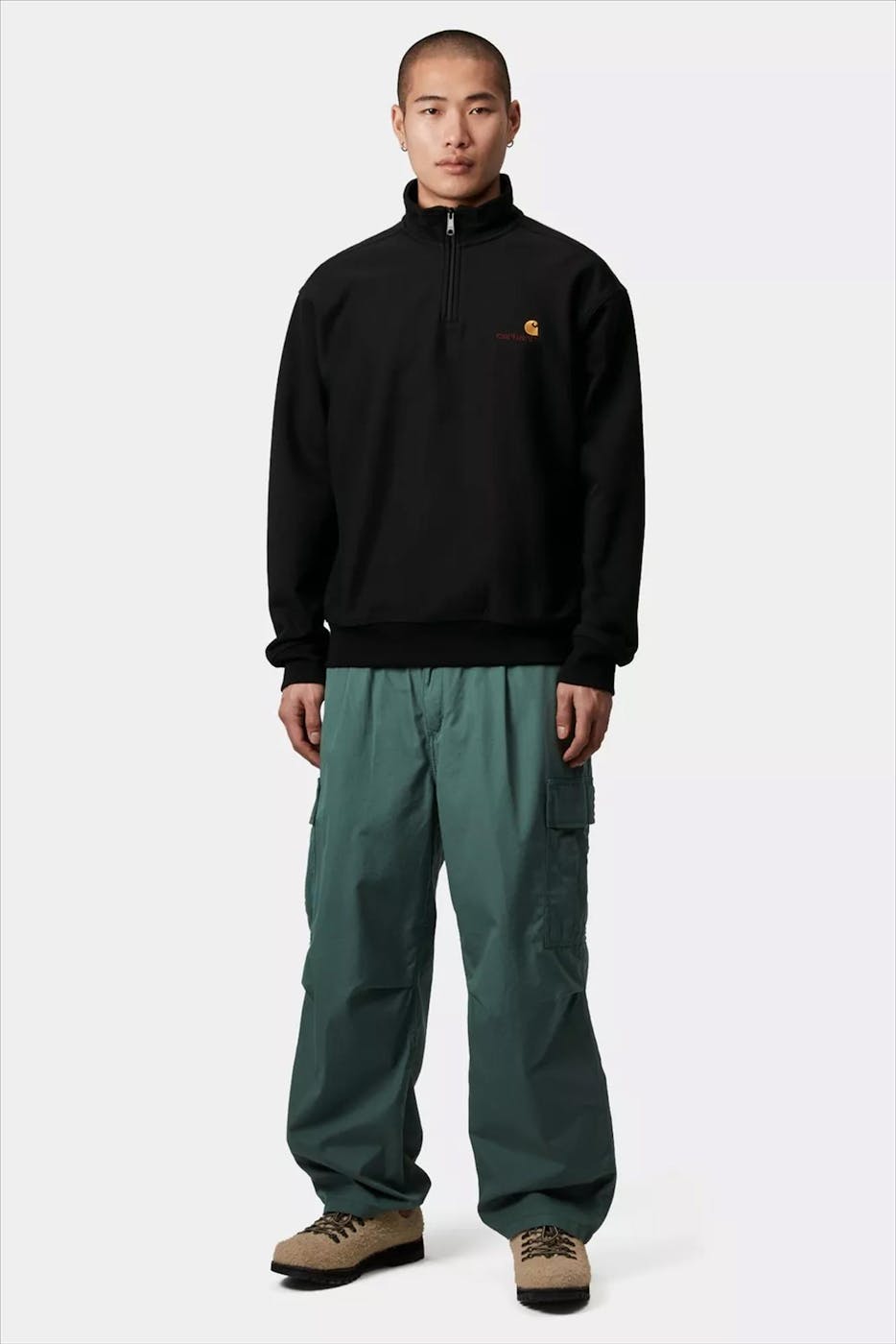 Carhartt WIP - Zwarte Half Zip American sweater
