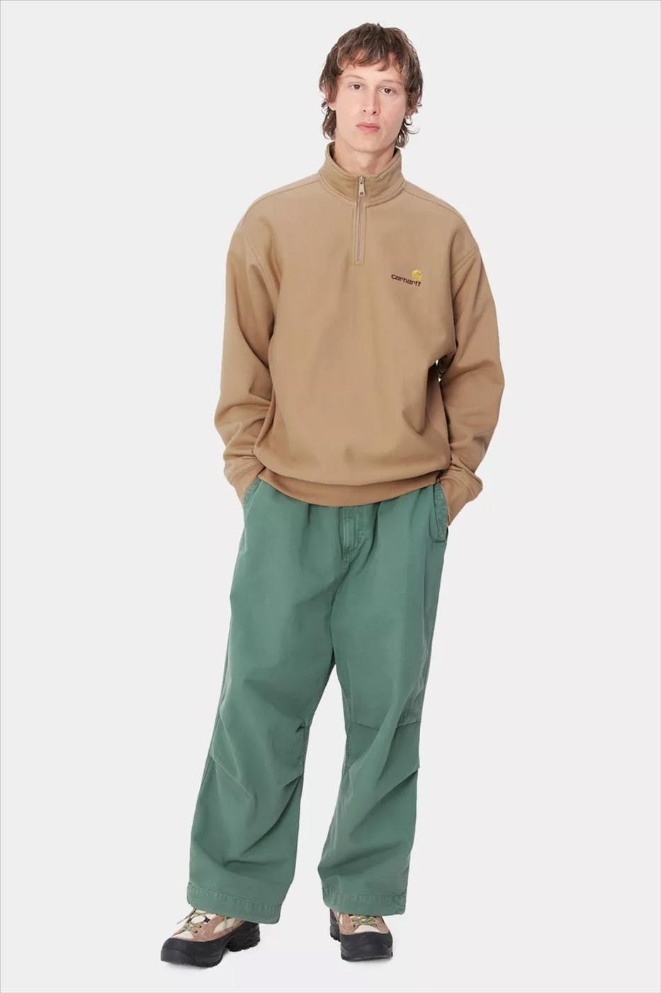 Carhartt WIP - Lichtbruine Half Zip American Script sweater