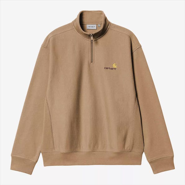 Carhartt WIP - Lichtbruine Half Zip American Script sweater