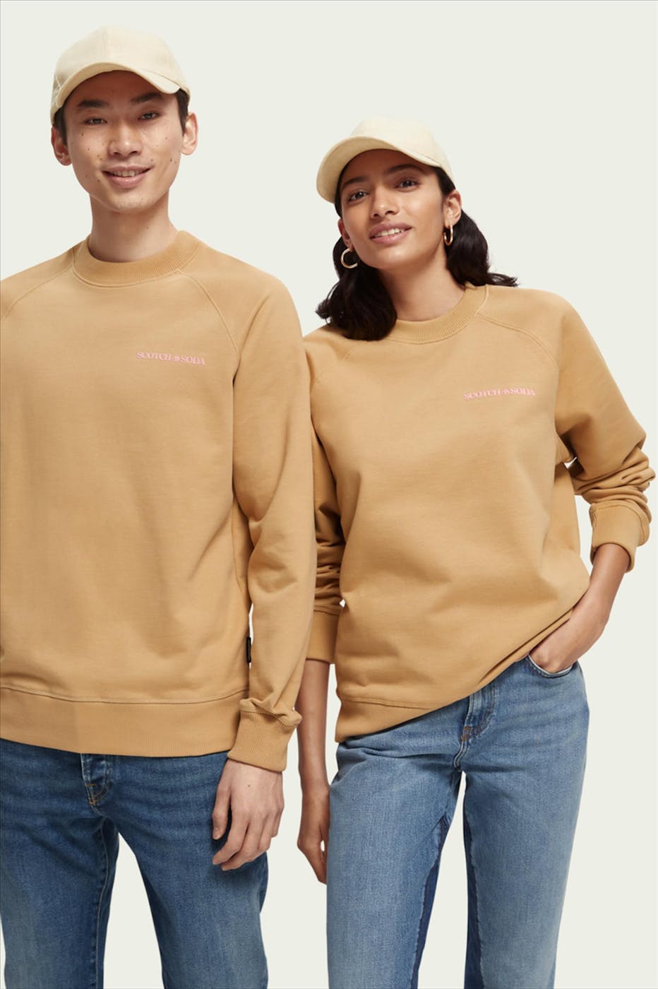 Scotch & Soda - Beige Pink Logo sweater