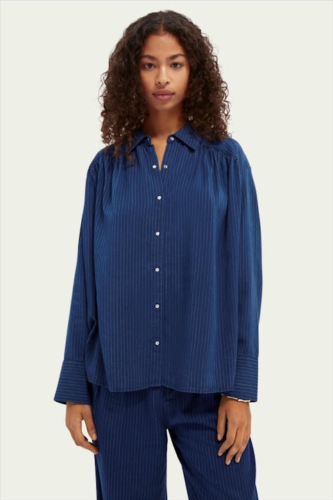 Scotch & Soda - Donkerblauwe pinstripe oversized blouse