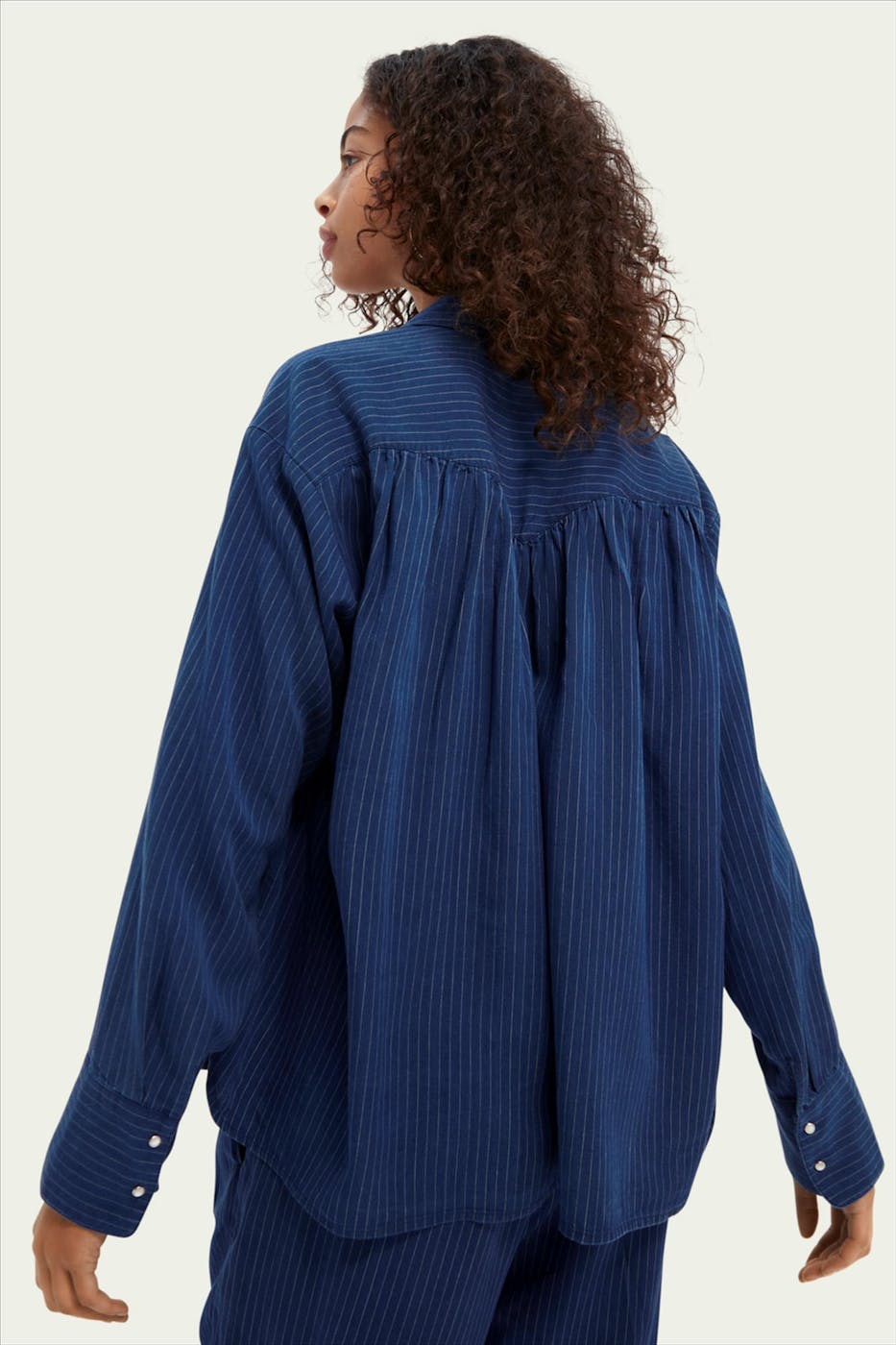 Scotch & Soda - Donkerblauwe pinstripe oversized blouse