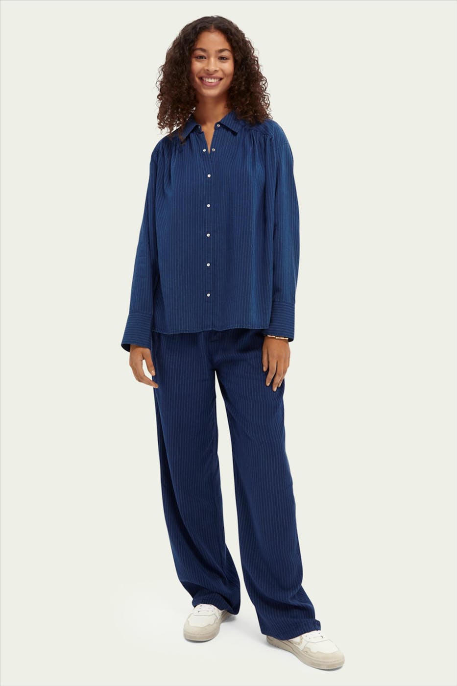 Scotch & Soda - Donkerblauwe pinstripe oversized blouse