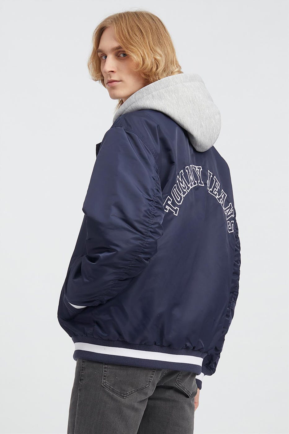Tommy Jeans - Donkerblauwe Graphic Satin bomberjas