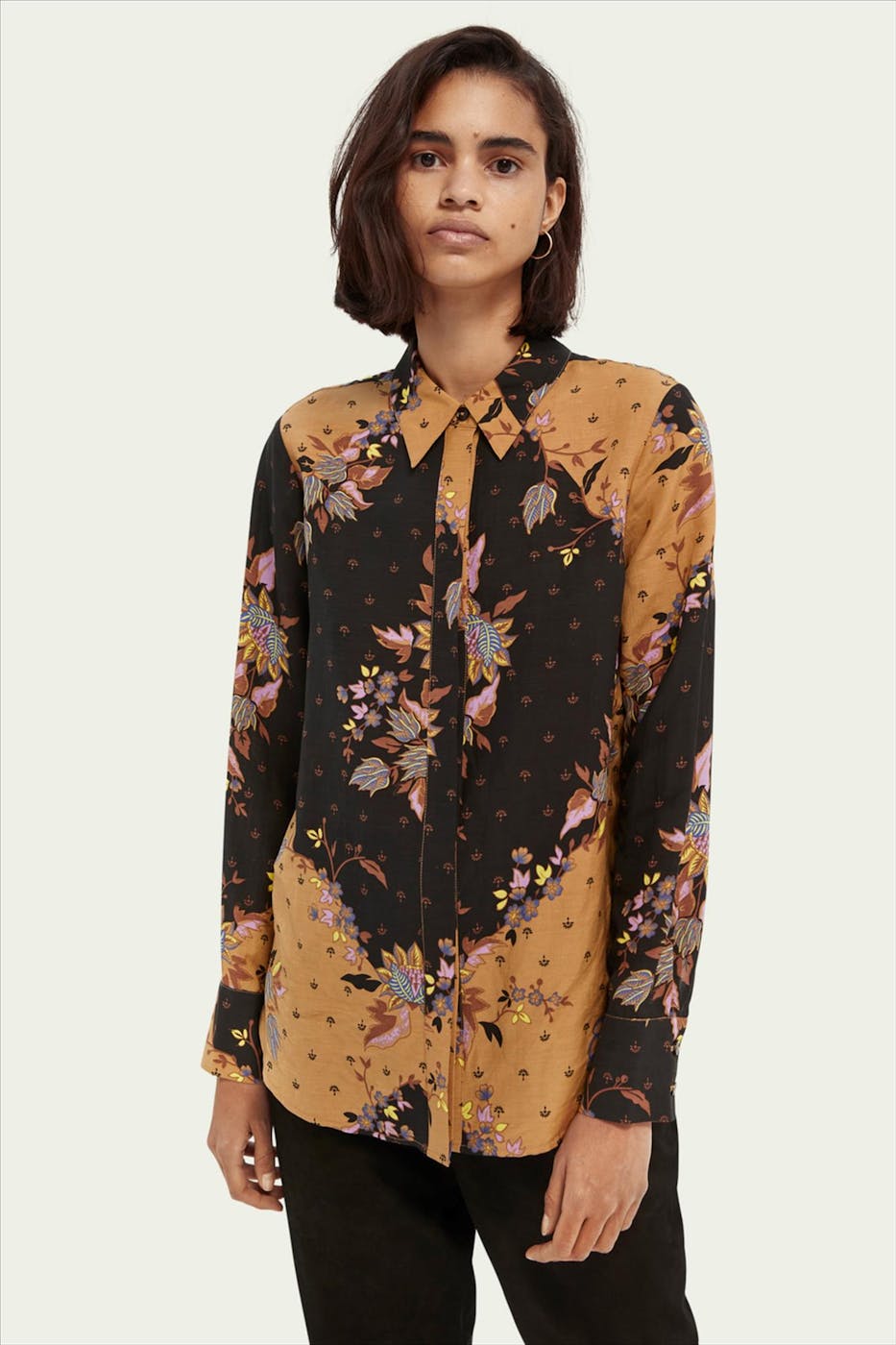 Scotch & Soda - Beige-zwarte bloemenprint blouse