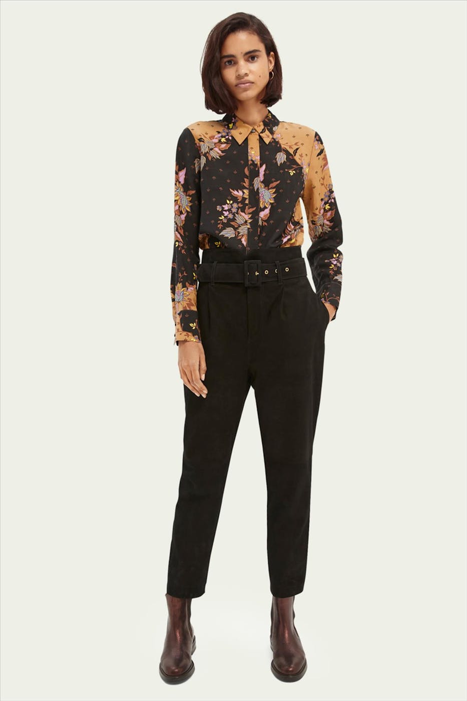 Scotch & Soda - Beige-zwarte bloemenprint blouse