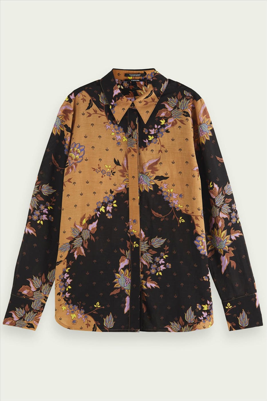 Scotch & Soda - Beige-zwarte bloemenprint blouse