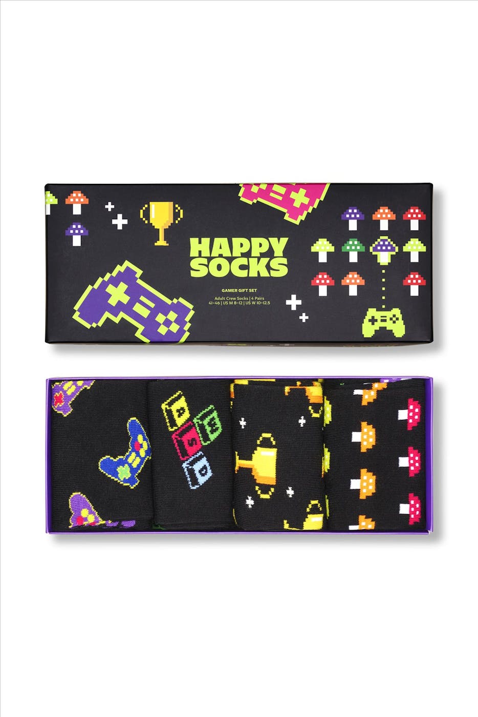 Happy Socks - Zwarte Gamer 4-pack sokken, maat: 41-46