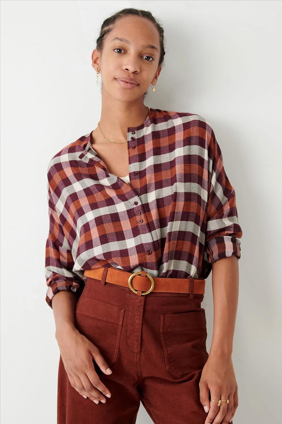 Sessùn - Rood-oranje geruite Catalina blouse