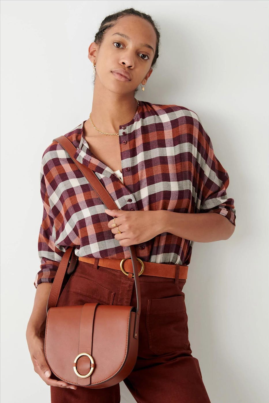Sessùn - Rood-oranje geruite Catalina blouse