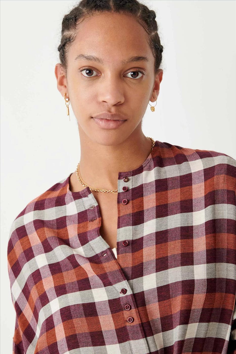Sessùn - Rood-oranje geruite Catalina blouse