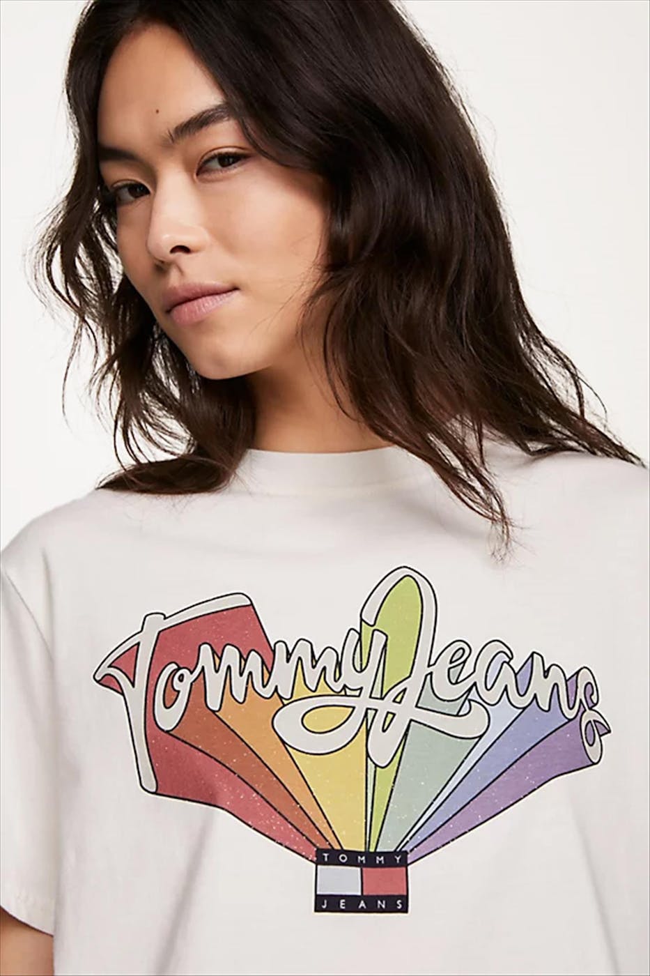 Tommy Jeans - Witte Rainbow Flag T-shirt
