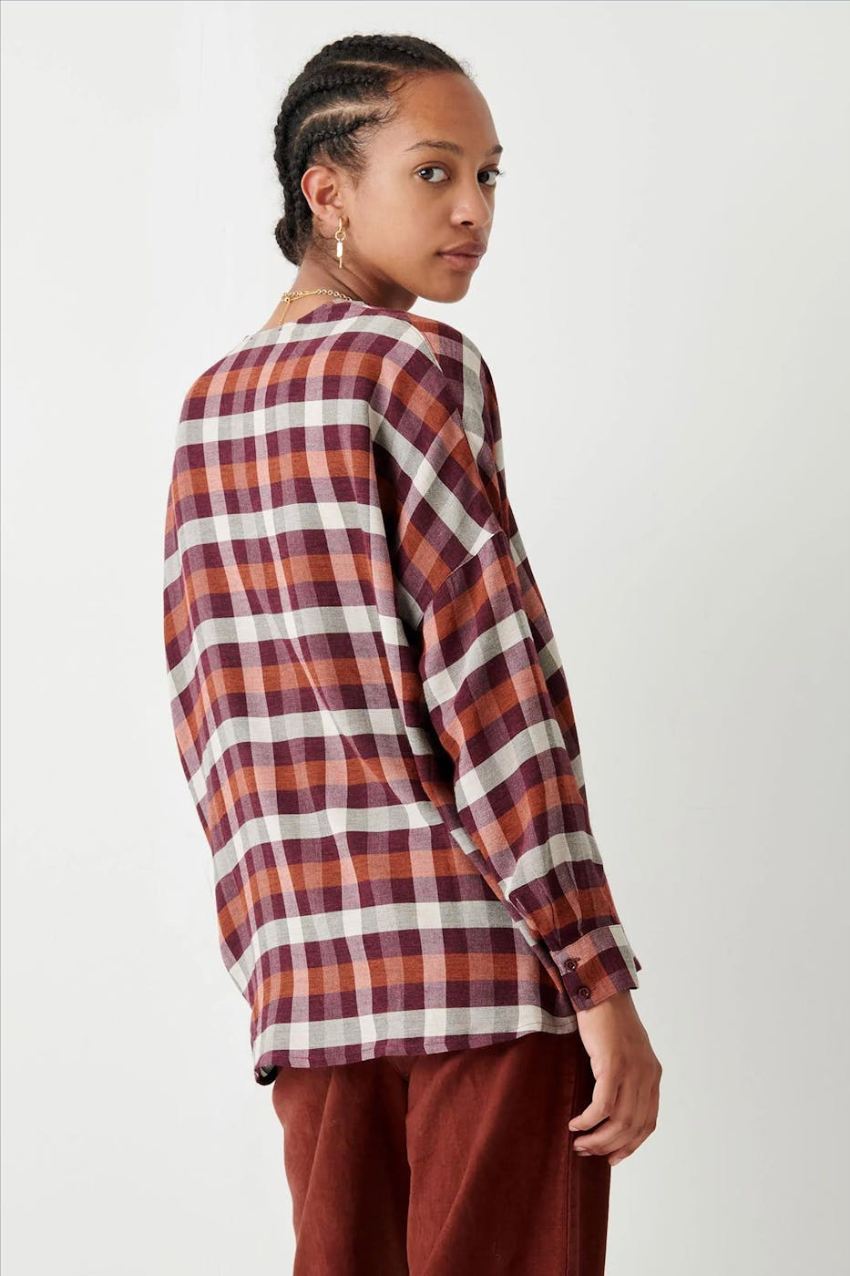 Sessùn - Rood-oranje geruite Catalina blouse