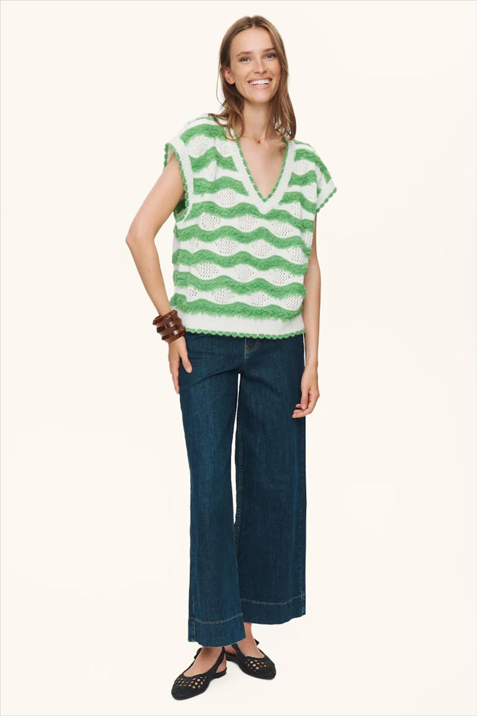 Nümph - Ecru-Groene Kirilla trui