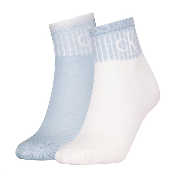 Calvin Klein - Witte-Lichtblauwe 2-pack Glossy Rib sokken, maat: 39-42
