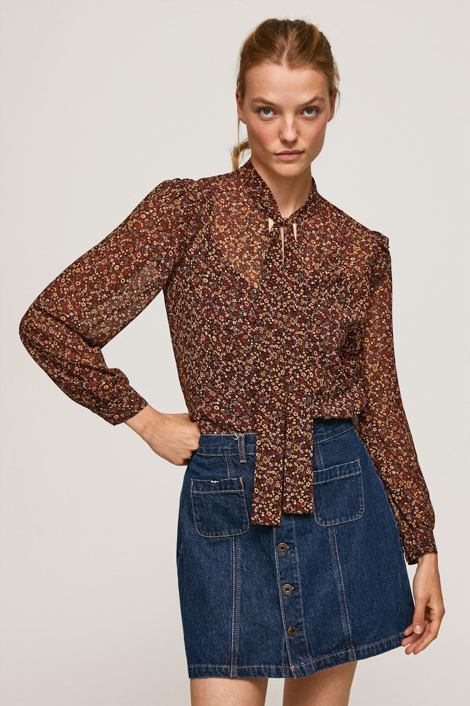 Pepe Jeans London - Bruine Luli Pirnt blouse