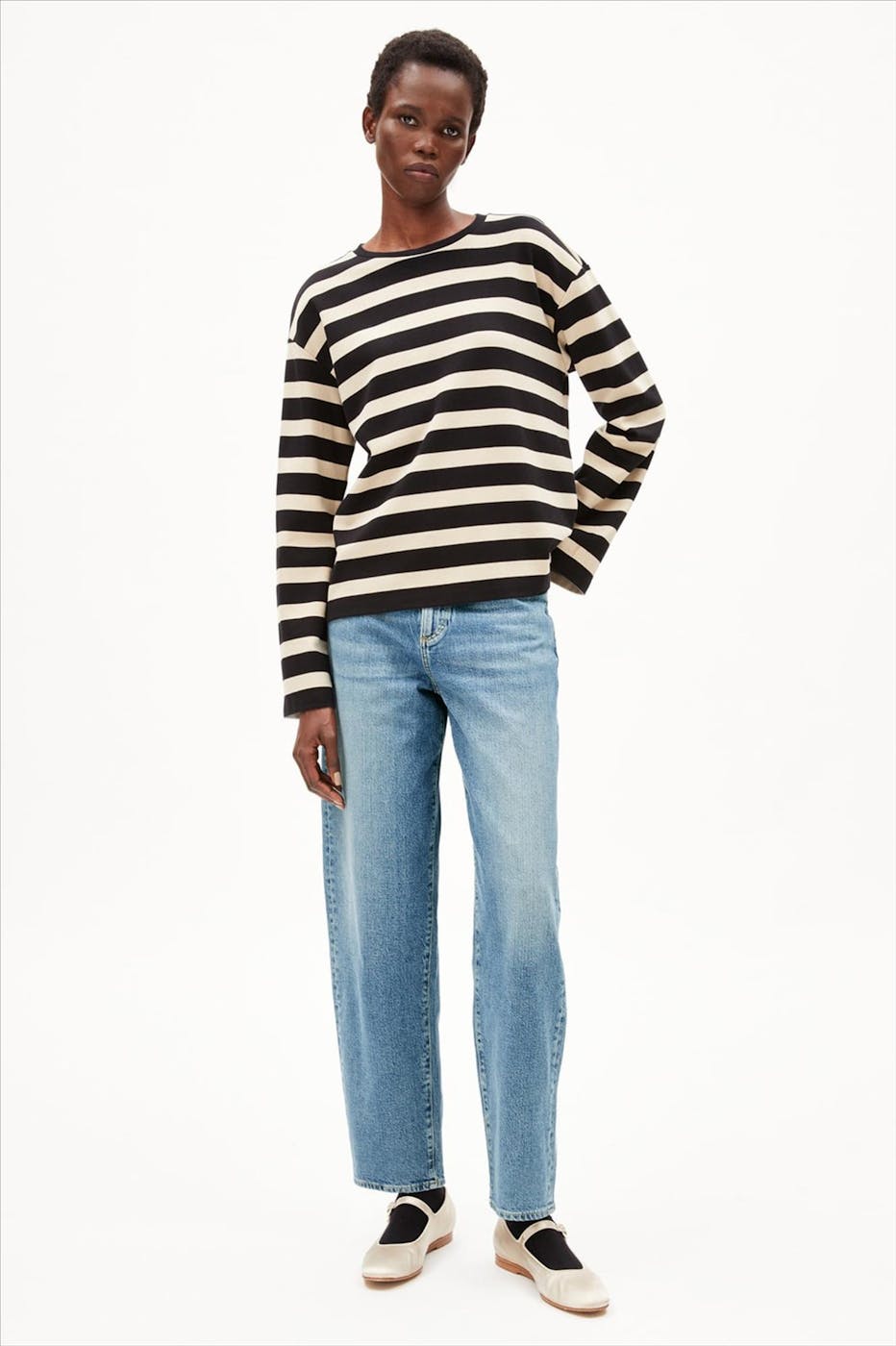 Armed Angels - Zwart-Beige Lupitaa Stripe T-shirt