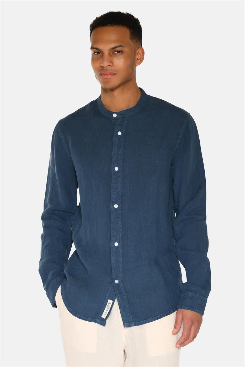 Minimum - Donkerblauw Mando Linen hemd