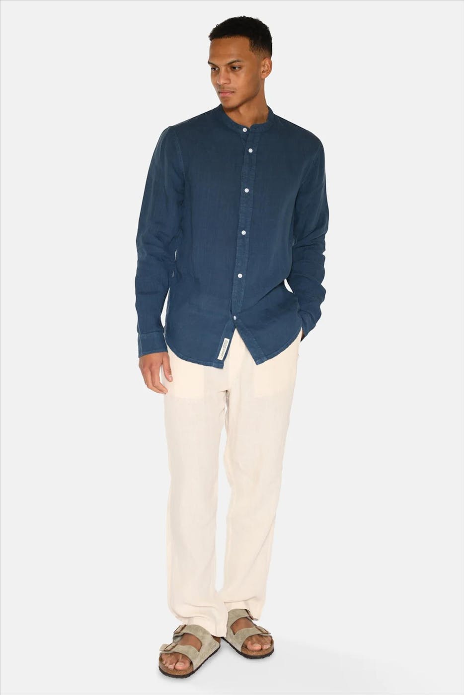 Minimum - Donkerblauw Mando Linen hemd