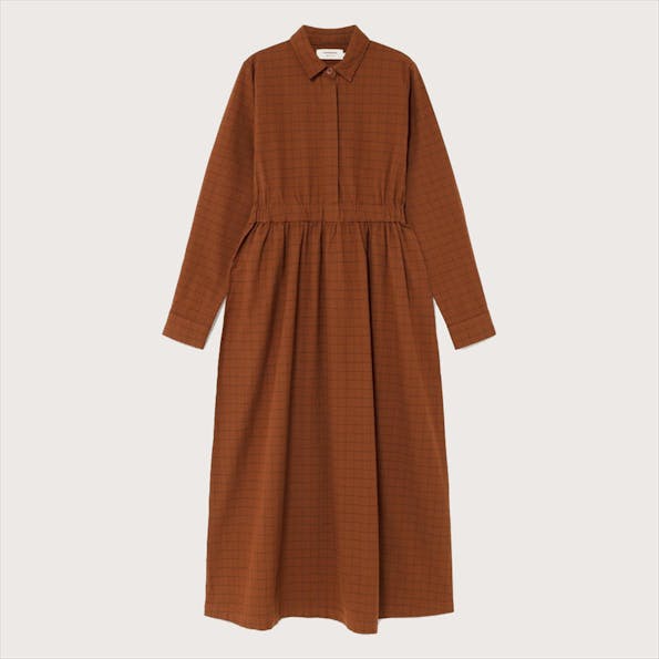 Thinking Mu - Roestbruine Checks Nara jurk
