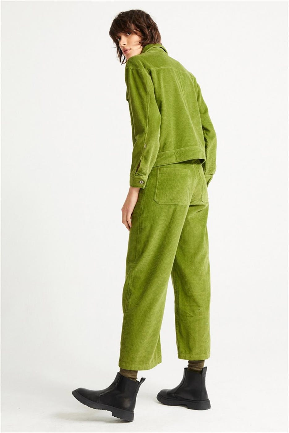 Thinking Mu - Grasgroene ribfluwelen Turan Jacket