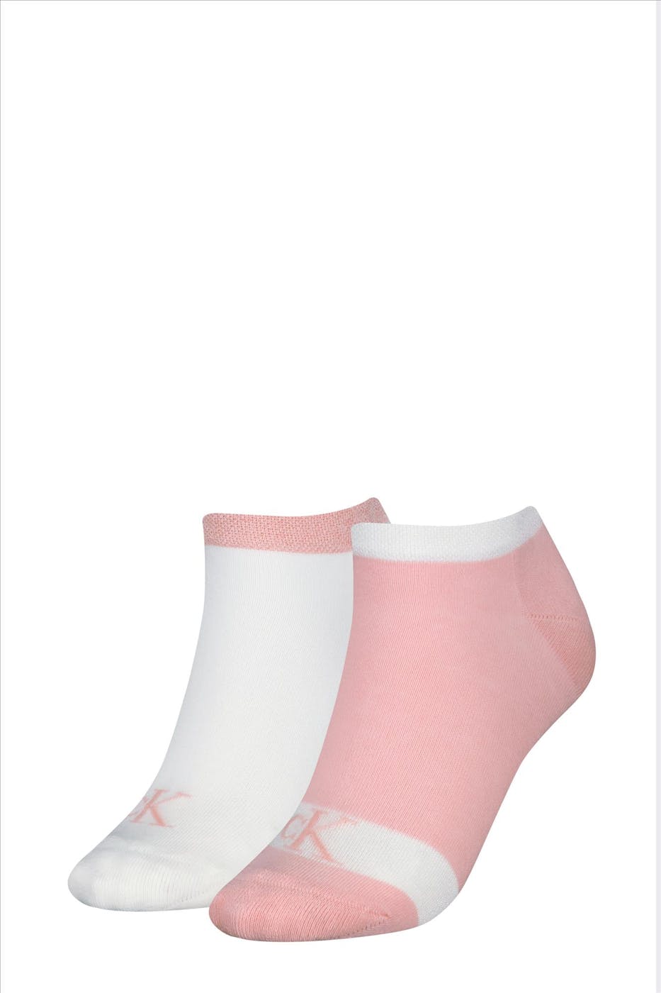 Calvin Klein - Lichtroze-Witte 2-pack Glossy sokken, maat: 39-42