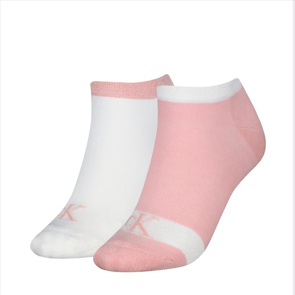 Calvin Klein - Lichtroze-Witte 2-pack Glossy sokken, maat: 39-42