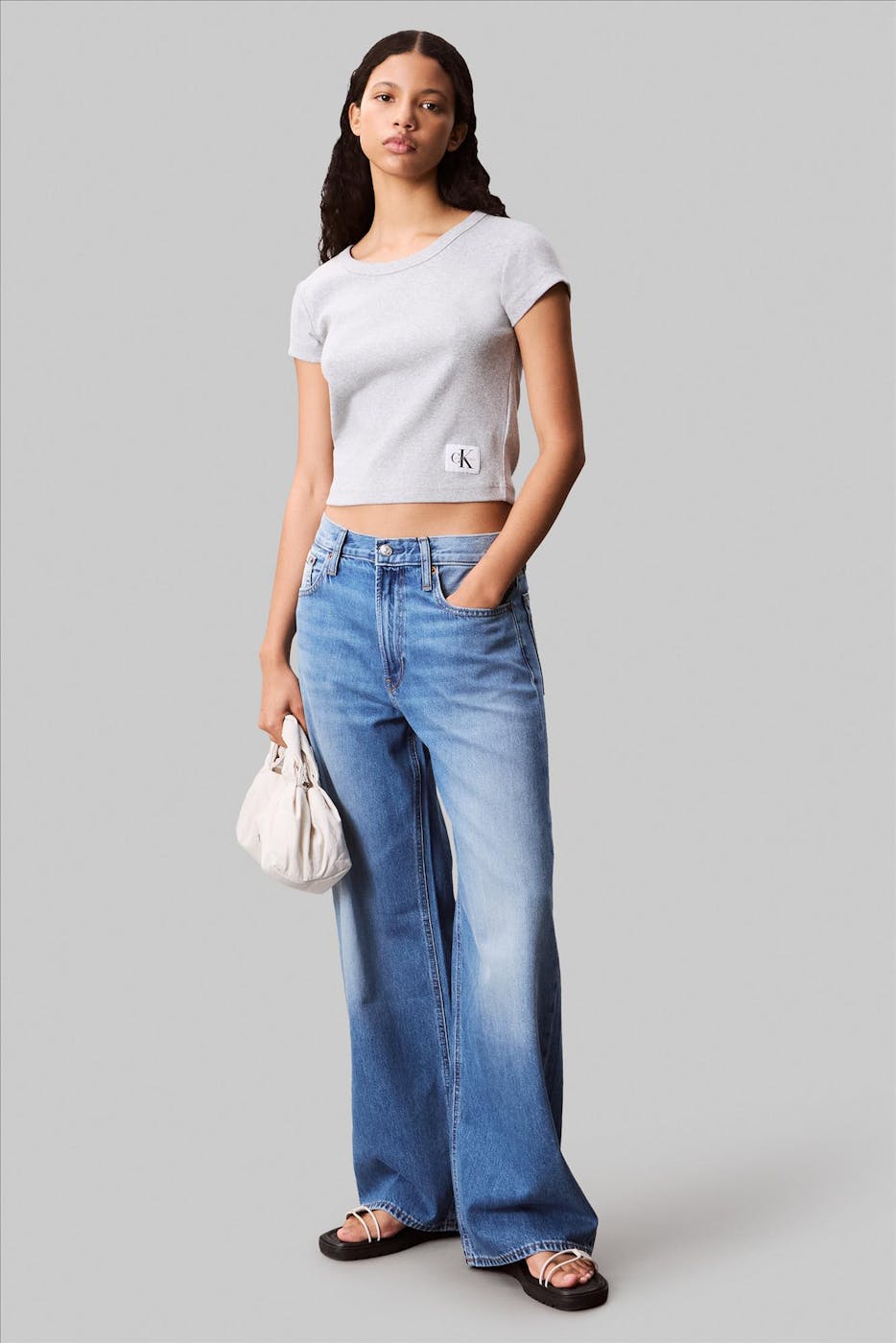 Calvin Klein Jeans - Grijze Stretch Rib T-shirt