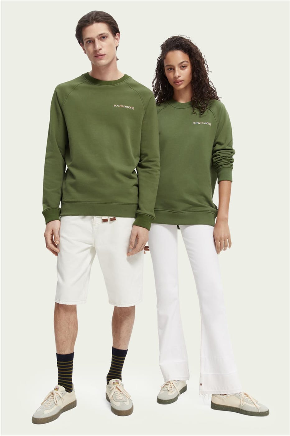 Scotch & Soda - Khaki- groene Sweater met kleurrijk logo