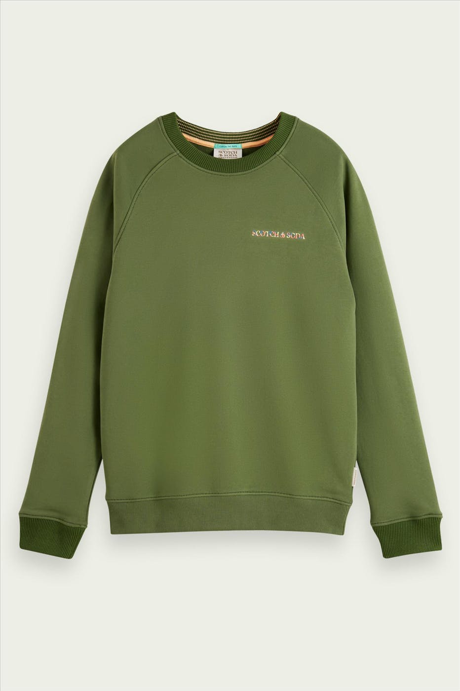 Scotch & Soda - Khaki- groene Sweater met kleurrijk logo