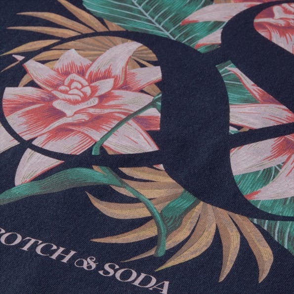 Scotch & Soda - Donkerblauwe Hawaii logo T-shirt
