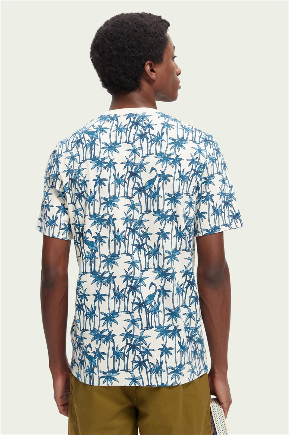 Scotch & Soda - Ecru-blauwe palmboom T-shirt