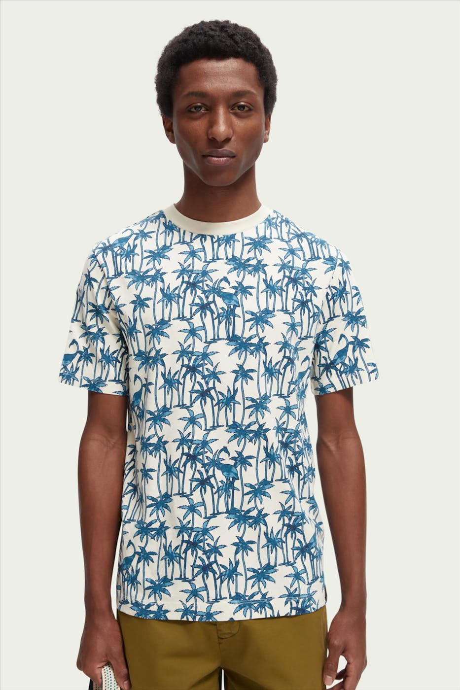 Scotch & Soda - Ecru-blauwe palmboom T-shirt
