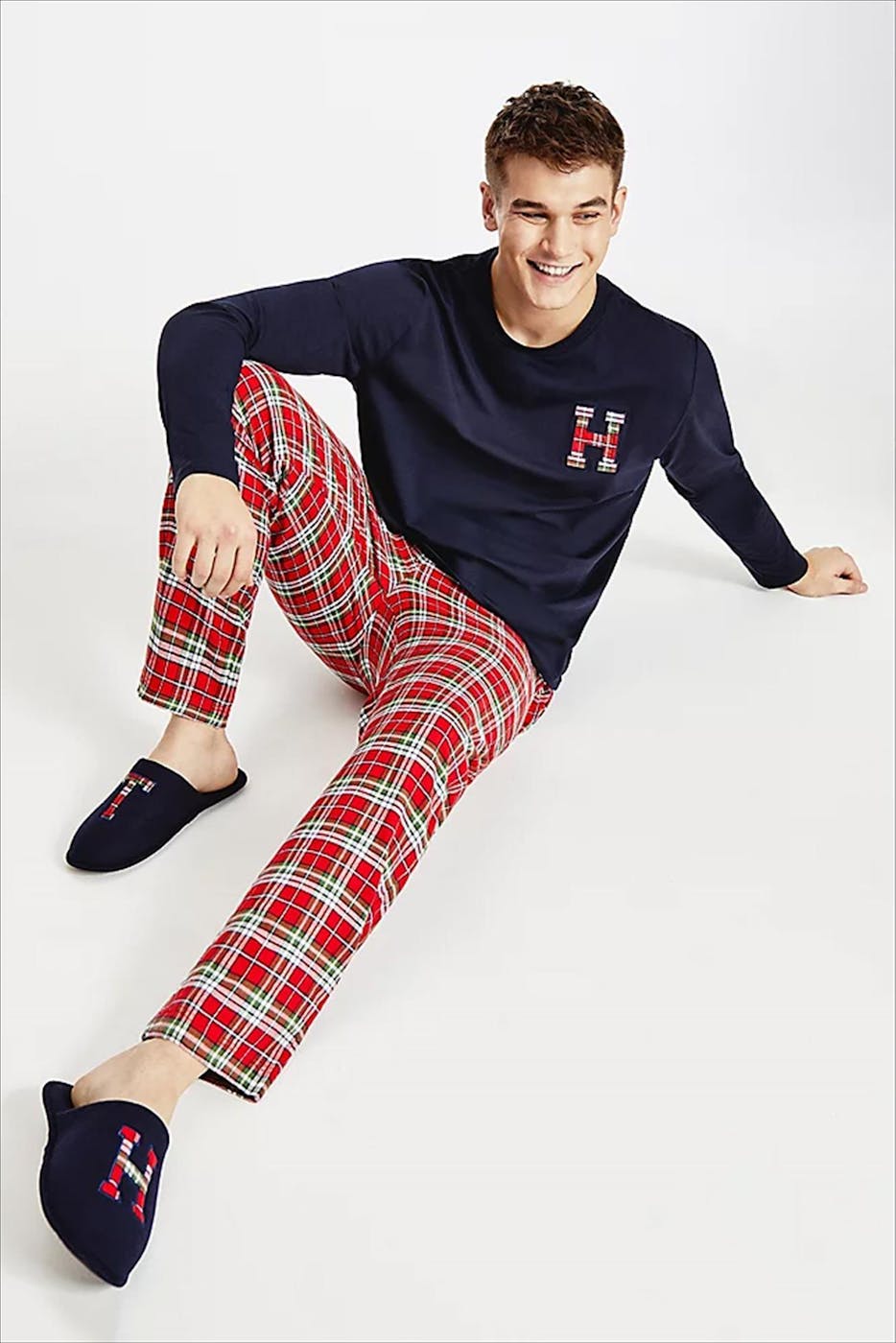 Tommy Hilfiger Underwear - Donkerblauw-rode LS Pant Flannel Slipper Set